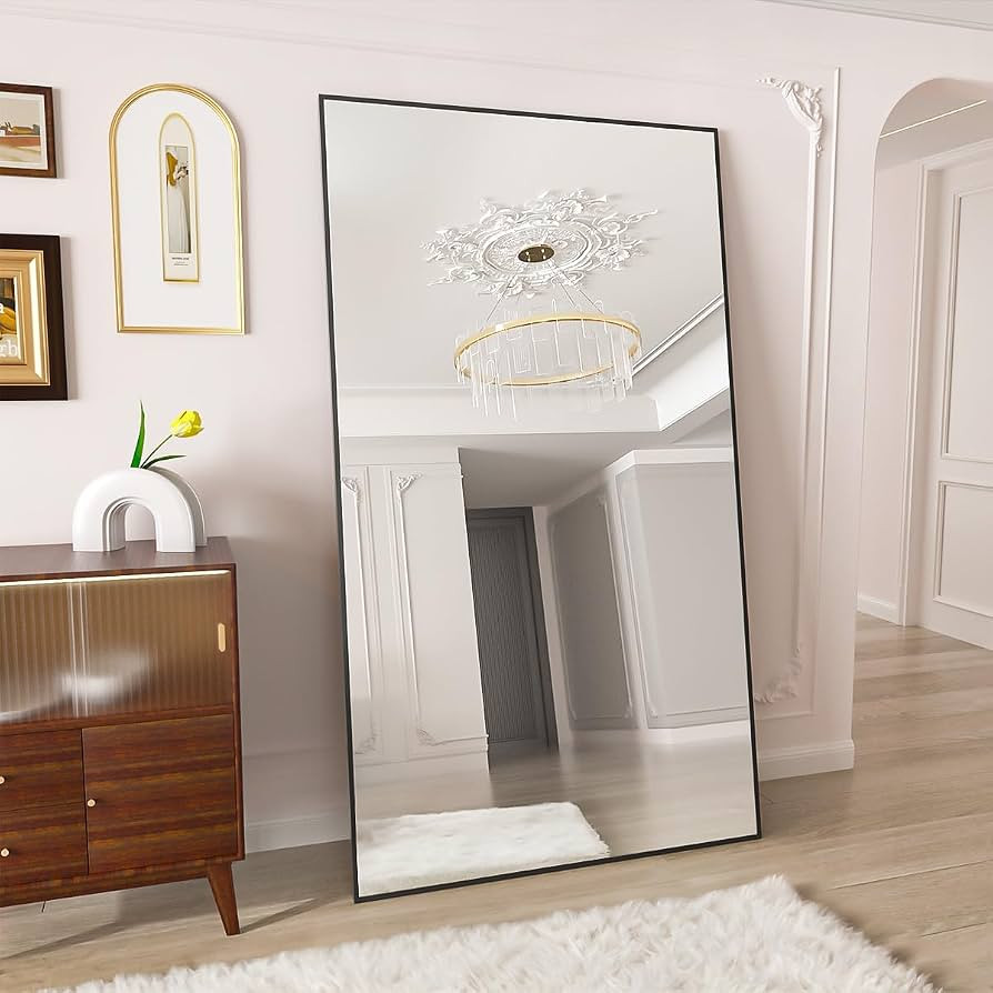 VooBang Full Length Mirror, 71" x 30" Floor Mirror with Stand, Aluminum Alloy Frame Full Body Mir... | Amazon (US)