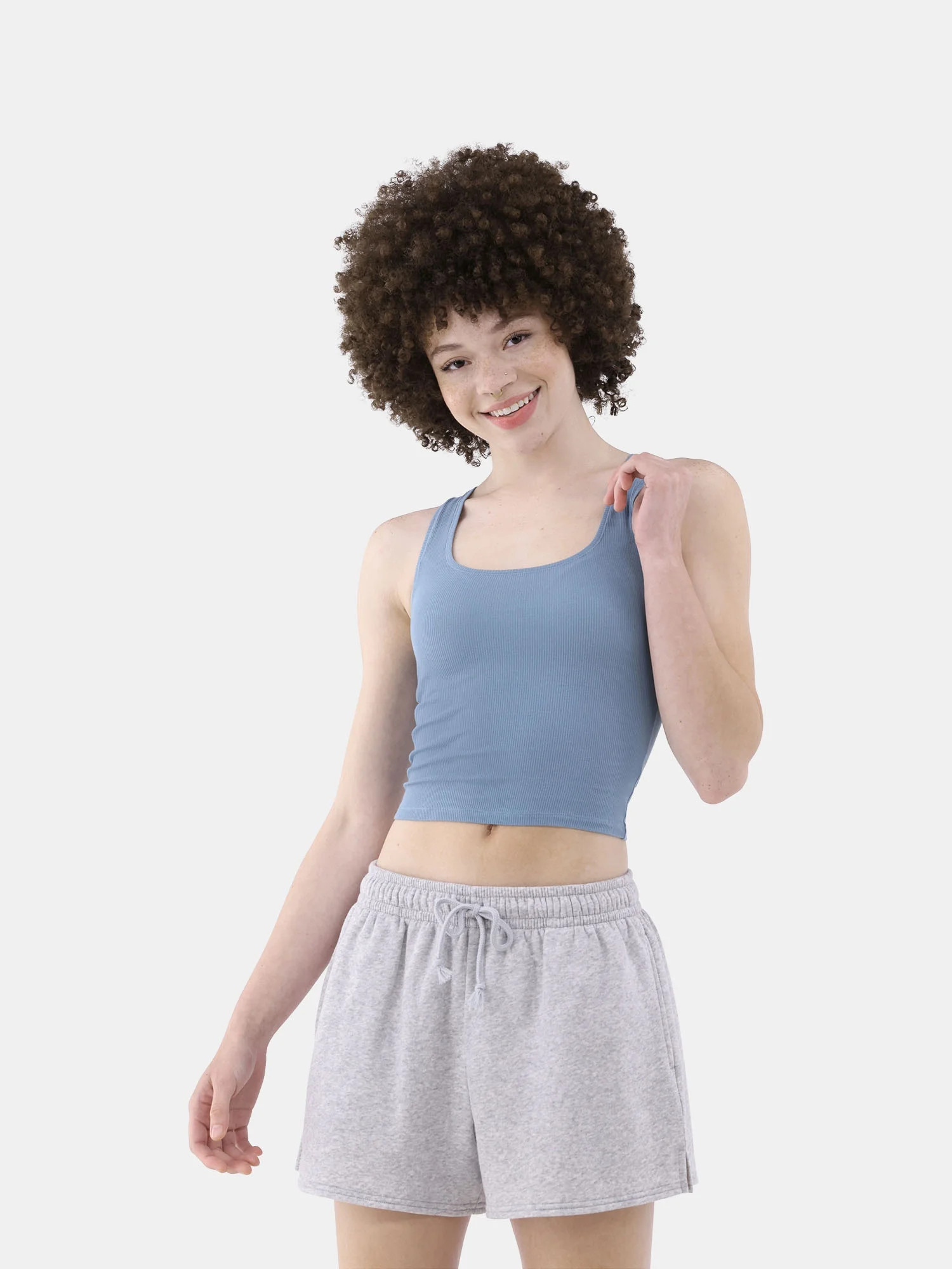 No Boundaries Women's Cotton Blend Ribbed Cropped Tank Top, Women’s and Women’s Plus | Walmart (US)