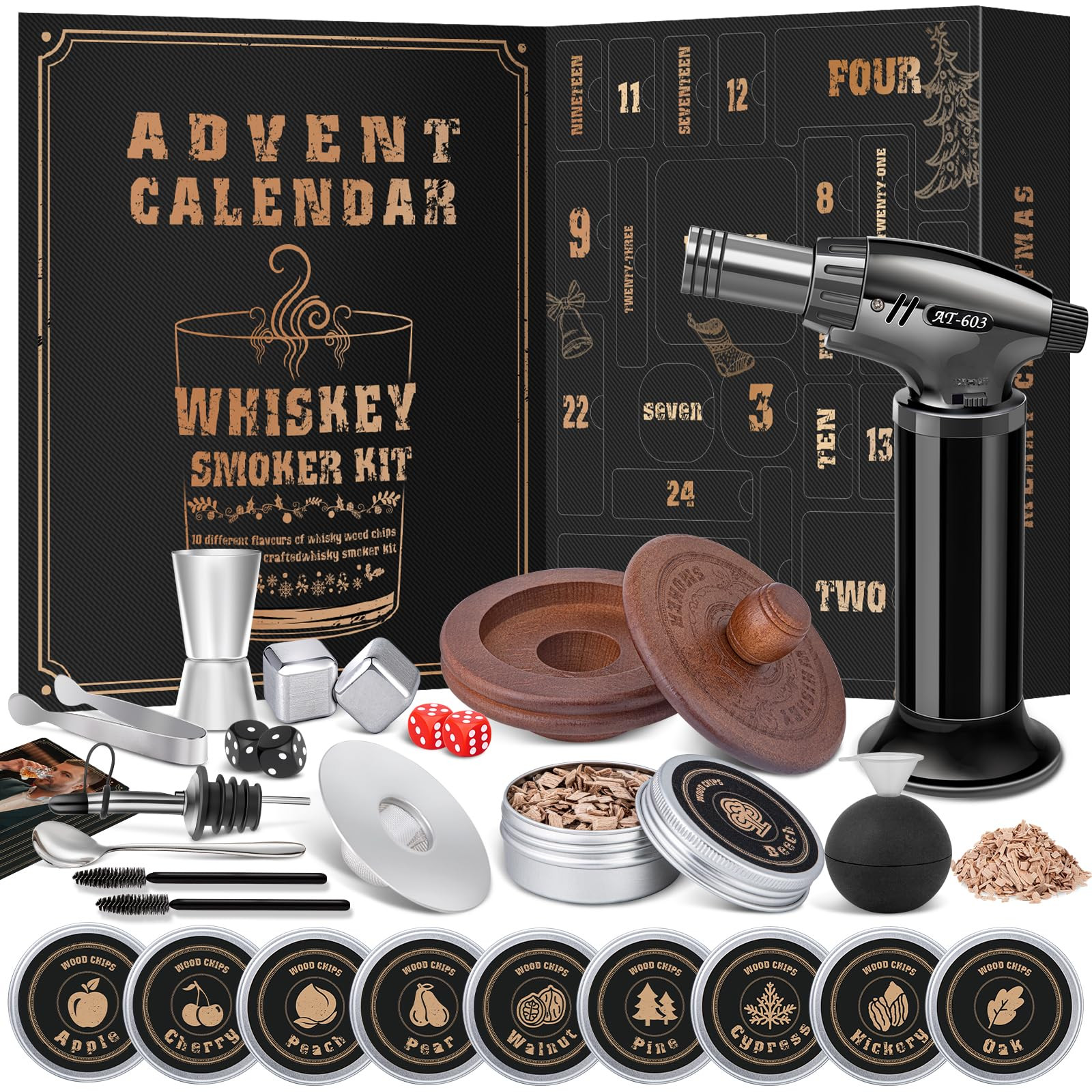 Whiskey Advent Calendar 2025 for Men, 24-Day Bourbon Smoker Infuser Kit for Cocktail and whisky L... | Amazon (US)