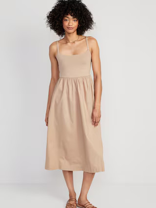 Fit & Flare Mixed Fabric Midi Cami Dress for Women | Old Navy (US)