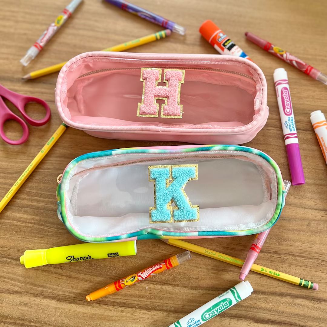 Personalized Pencil Case | Clear Front Pencil Case with Initials | Makeup Case with Letters | Mon... | Etsy (US)