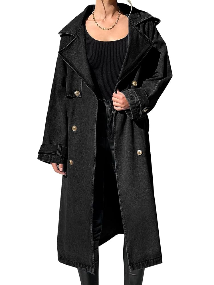 Fazortev Women's Long Double Breasted Denim Jacket Oversized Button Down Maxi Jean Coat Classic L... | Amazon (US)