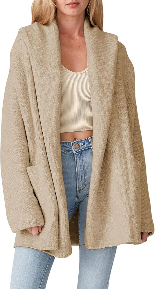 Cakulo Long Hooded Cardigan Sweaters for Women 2024 Oversized Open Front Cardigans Fall Knit Swea... | Amazon (US)