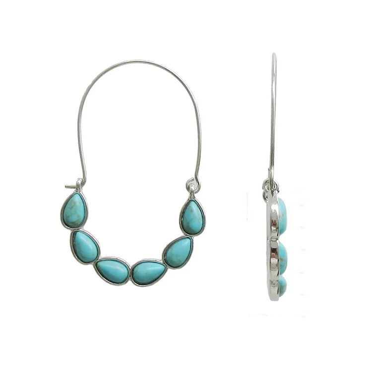 Time and Tru Women's Turquoise Sky Teardrop Stone Hoop Earring | Walmart (US)