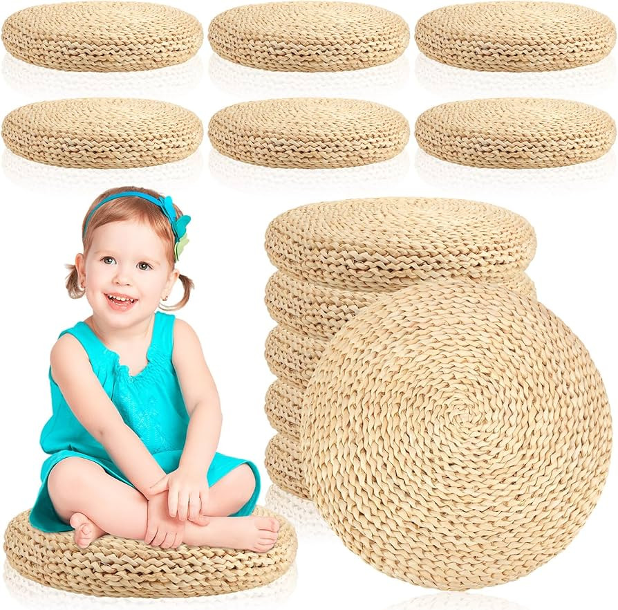 Barydat 6 Pcs Floor Cushions Round Large Pillow Seating Meditation Floor Pillow Boho Natural Wove... | Amazon (US)