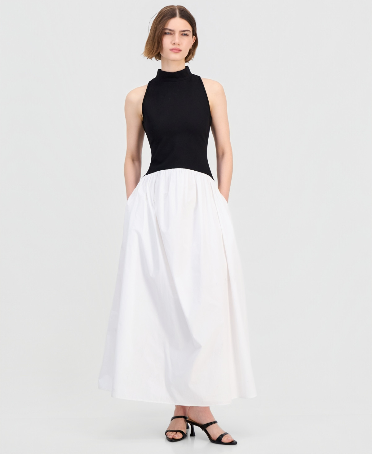 French Connection Women's Mixed-Media Maxi Dress - Black/ Summer White | Macy's