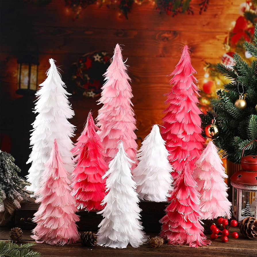 9 Pcs Christmas Feather Tree Table Top Feather Christmas Tree Xmas Tree Tabletop Decor Centerpiec... | Amazon (US)