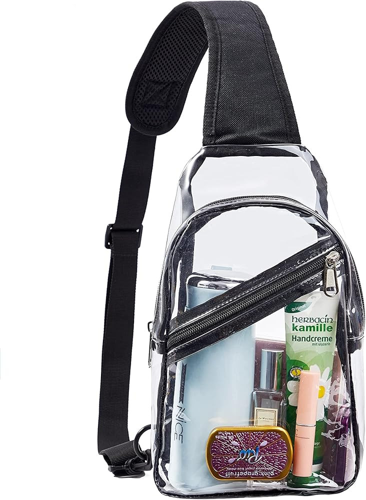 Dotpraise Clear Sling Bag Stadium Approved, 11"x 7" Small Clear Chest Backpack with Front Pocket, Cl | Amazon (US)