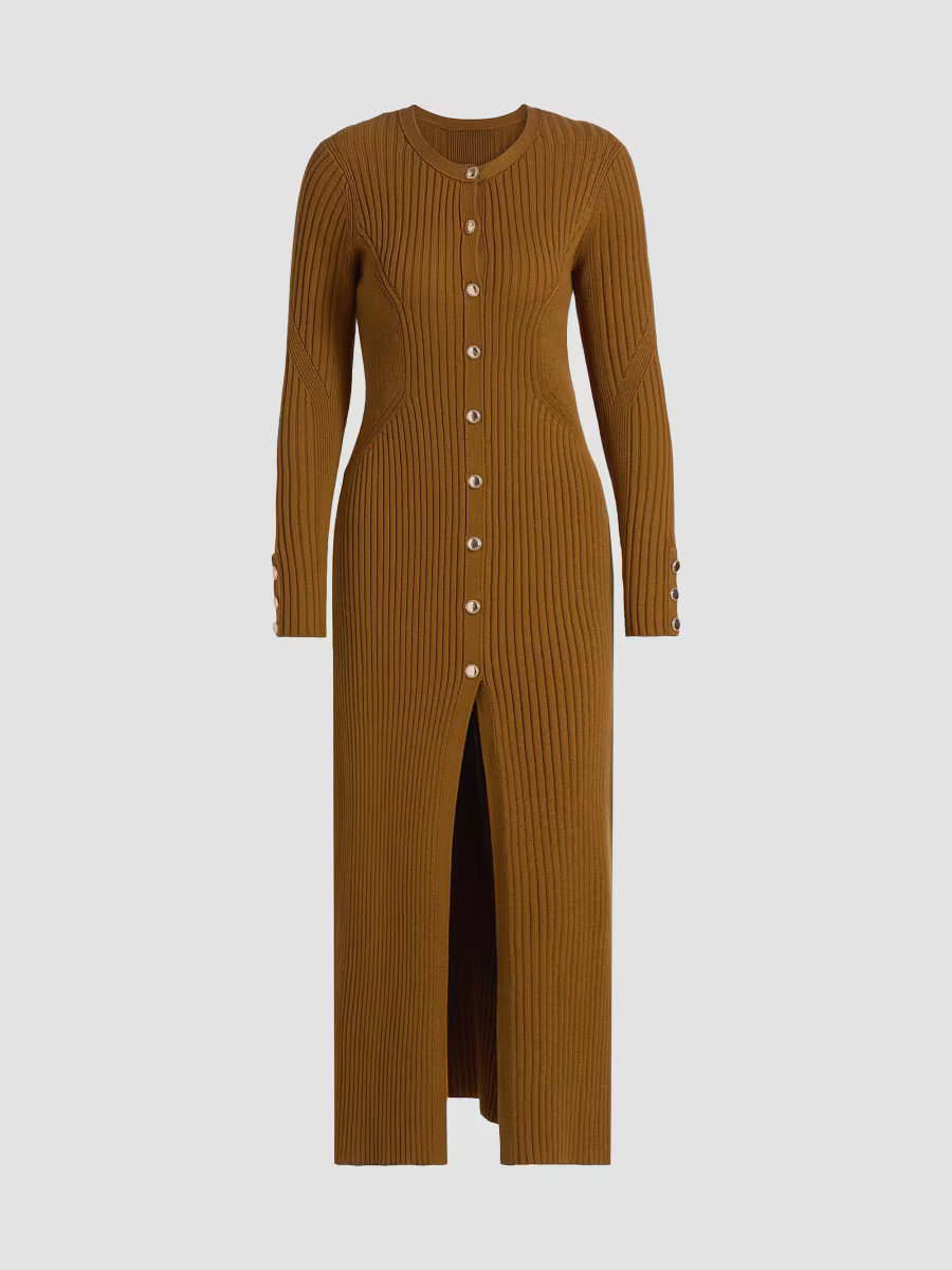 Women's Anisa Rib-Knit Long-Sleeve Midi-Dress - Bronze - Size XS | Saks Fifth Avenue
