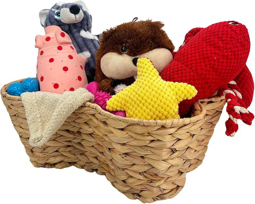 Dog Toy Basket, Hyacinth Cat & Dog Bone Shaped Basket, Wicker Pet Toy Bin Organizer, Dog Toy Stor... | Amazon (US)