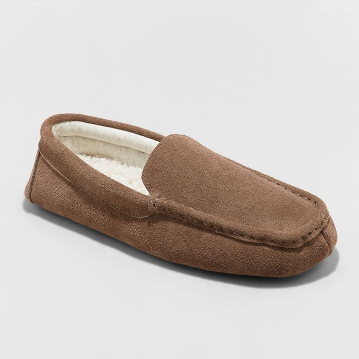 Men's Carlo Genuine Suede Leather Moccasin Slippers - Goodfellow & Co™ Brown | Target