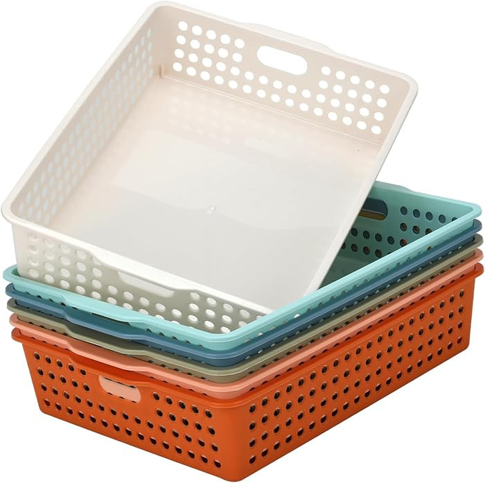 6-Pack Stackable Paper Trays with Handles, Modern Desktop Organizer for A4 Documents, Homework Tu... | Amazon (US)