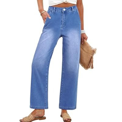 ANRABESS Womens Jeans High Waist Straight Leg Stretchy Ankle Length Denim Pants with Pockets | Amazon (US)