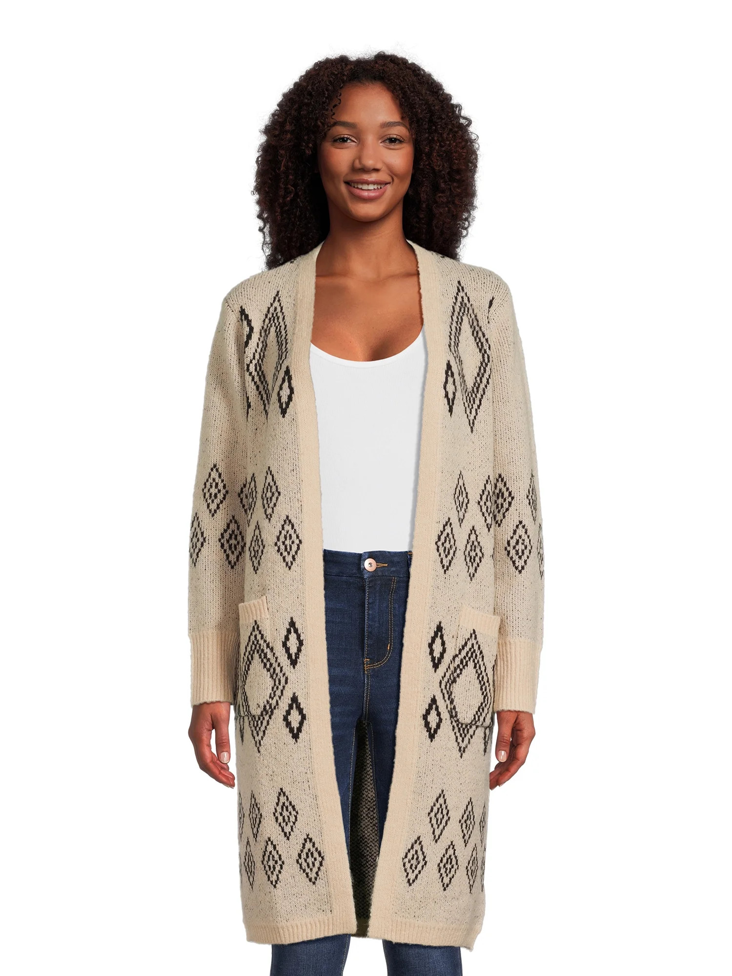 No Boundaries Juniors Duster Cardigan with Diamond Pattern, Sizes XS-3XL | Walmart (US)