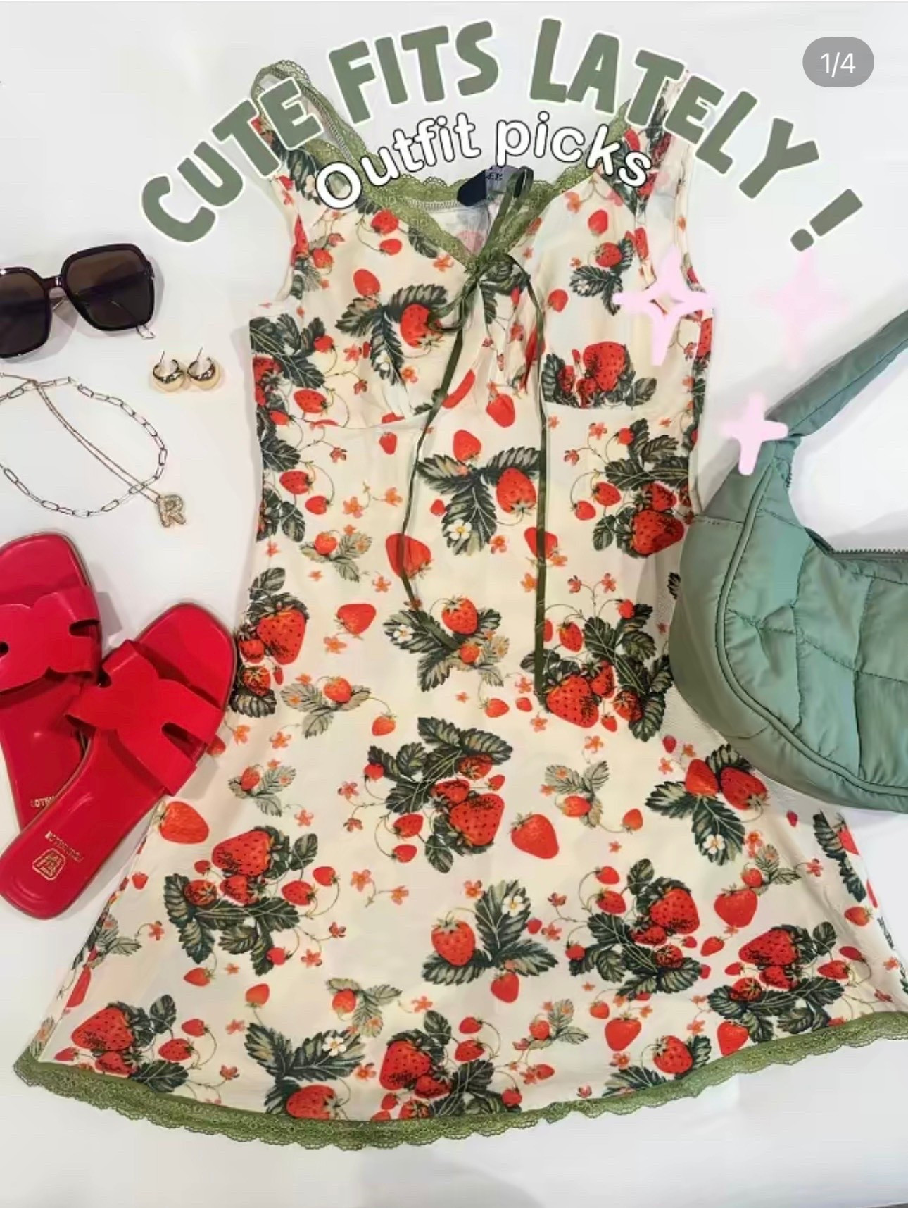 Strawberry Print Mini Dress from Amazon — Cottagecore Summer Dress True to Size Under $30
Strawberry print mini dress with green lace trim hem and tie front neckline — this one stopped my scroll and I had to have it. Wearing a small at 5’3”, 120 lbs and it fits completely true to size. Paired with red double strap slide sandals, sage green quilted shoulder bag, and layered gold necklaces. Full look is linked. Dress has an A-line fit, hits mid thigh, and the lace trim detail makes it feel way more expensive than it is. Everything is Amazon and all linked below. 🍓

#LTKgrwm #LTKootd #LTKOver40
