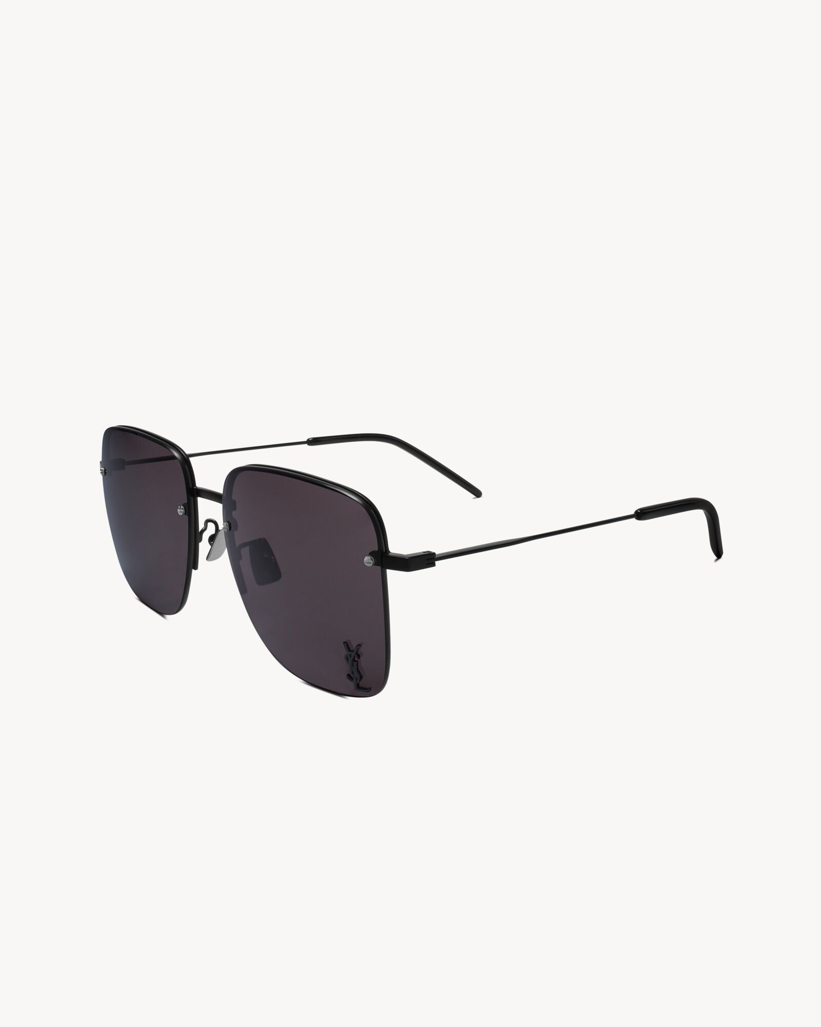 rimless sunglasses with squared metal frames and nylon lenses decorated with the CASSANDRE. | Saint Laurent Inc. (Global)