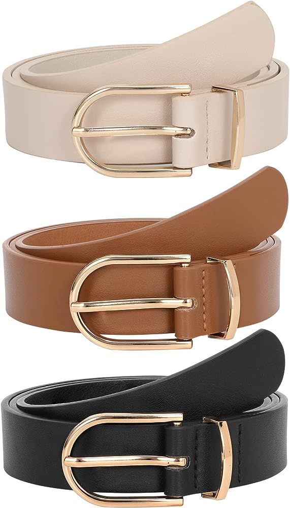 JASGOOD Women’s Leather Belts for Jeans Pants Fashion Ladies Belt with Gold Buckle | Amazon (US)