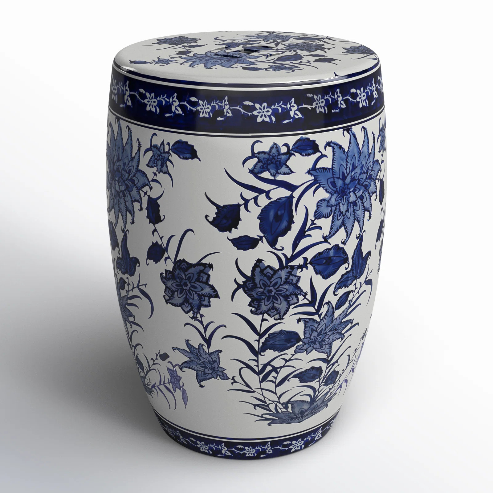 Birch Lane™ Waubun Ceramic Pinwheel Flower Chinoiserie Stool in Blue and White & Reviews | Wayf... | Wayfair North America