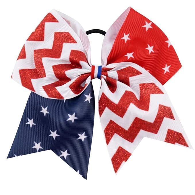 USA Red White Blue Girls Cheer Hair Bow Ties America Flag Glitter Hair Ribbons Bows with Elastic ... | Amazon (US)