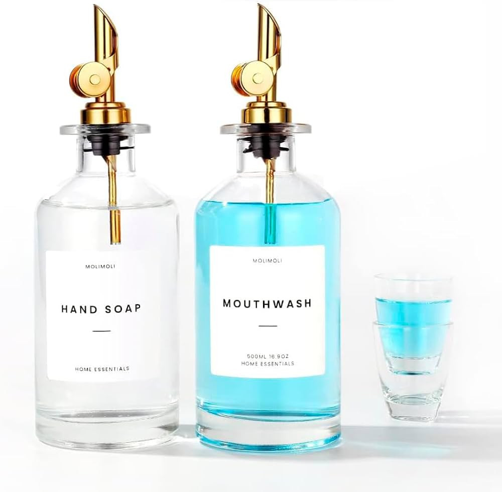 Molimoli 350ml/11.8 Oz Mouthwash Dispenser For Bathroom With Cups Reusable, Mouthwash Decanter, M... | Amazon (US)