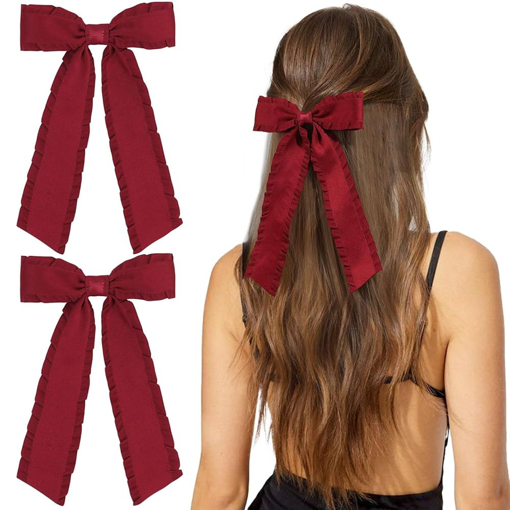 VOBOBE 2PCS Hair Bows for Women Girls, Red Tassel Hair Ribbon Bowknot Hair Clips Barrettes Hair A... | Amazon (US)