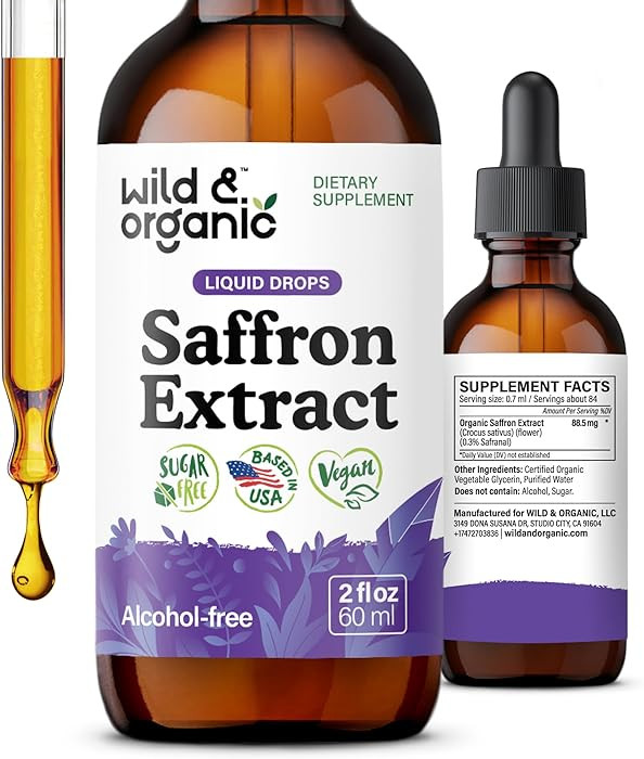 Wild & Organic Saffron Supplements 88.5 mg - Saffron Drops for Mood, Brain, Vision Support - Croc... | Amazon (US)