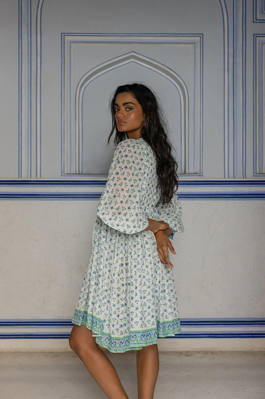 Kyra Mini Dress ~ Azure | Daughters of India