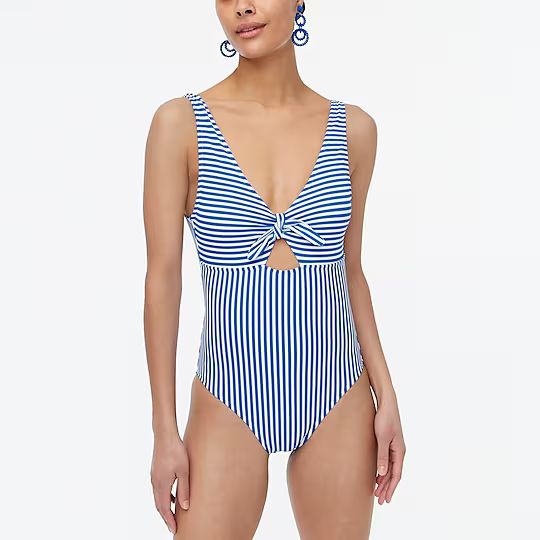 Striped one-piece cutout swimsuit with bow | J.Crew Factory