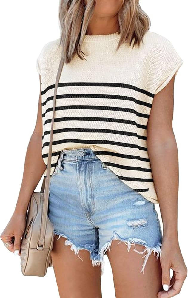 Cap Sleeve Knit Sweater Tops Sleeveless Vest Summer Tops 2024 Clothes Oversized Tank Tops Trendy ... | Amazon (US)