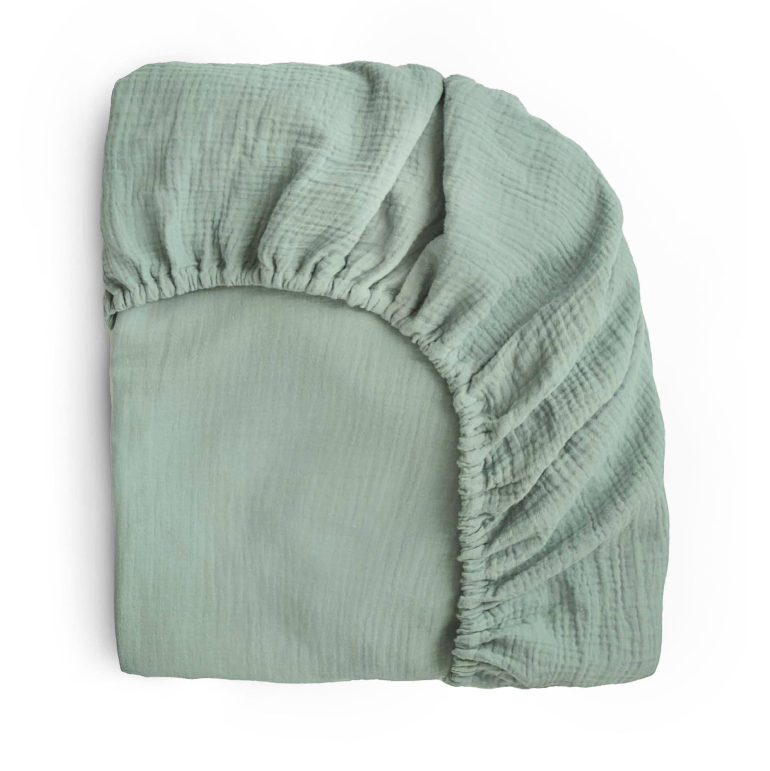 mushie Extra Soft Muslin Fitted Crib Sheet | 192 Thread Count | 28"x 52" (Roman Green) | Amazon (US)
