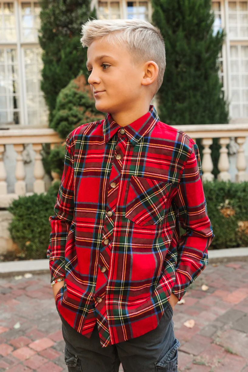 Madeline Boys Shirt in Holiday Plaid | Ivy City Co