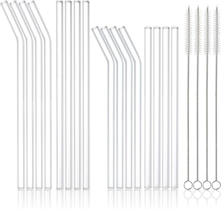 Panleding 16 Pack Reusable Glass Straws, Size 10''x10MM and 8.5''x10MM Each Including 4 Straight ... | Amazon (US)