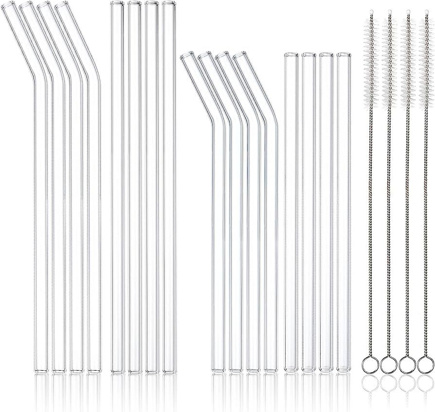 20 Pack Reusable Glass Straws and Brushs, Size 10''x10MM and 8.5''x10MM Each Including 4 Straight... | Amazon (US)