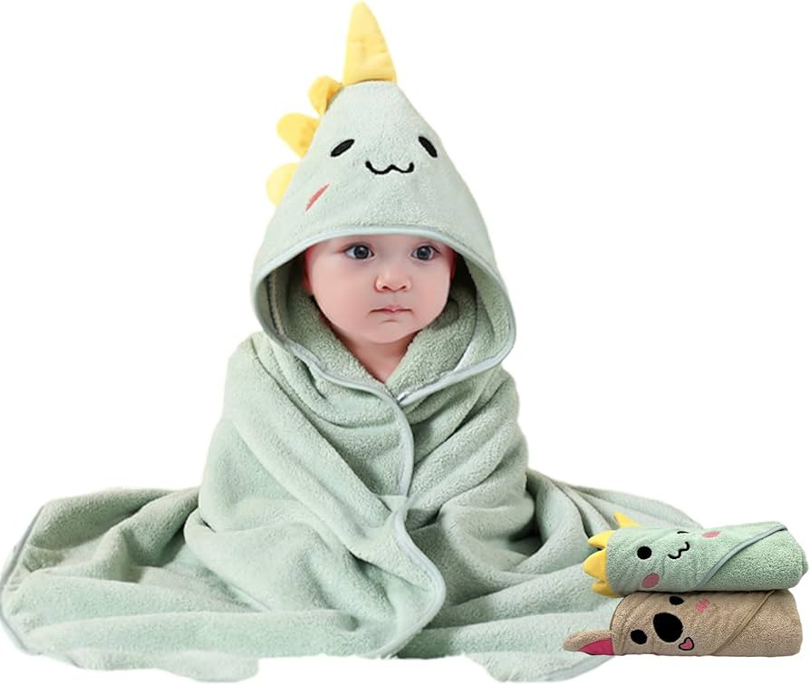 2 Pack Premium Soft Baby Bath Towels with Hood - Green Dinosaur + Brown Koala - Ultra Absorbent, ... | Amazon (US)