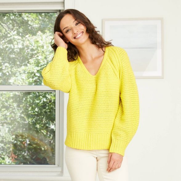 Women's Balloon Sleeve V-Neck Pullover Sweater - Universal Thread™ | Target