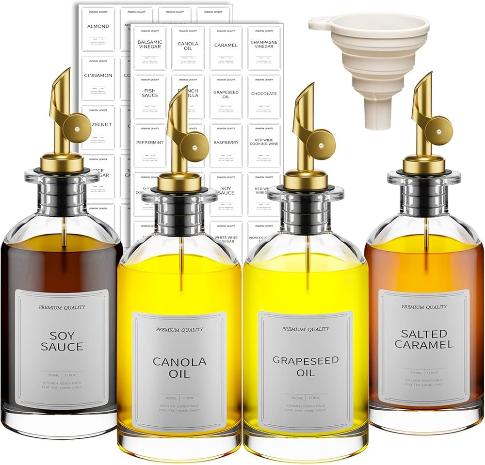 12 oz Glass Olive Oil Dispenser Bottle For Kitchen,Oil And Vinegar Dispenser Set Of 4, Coffee Syr... | Amazon (US)