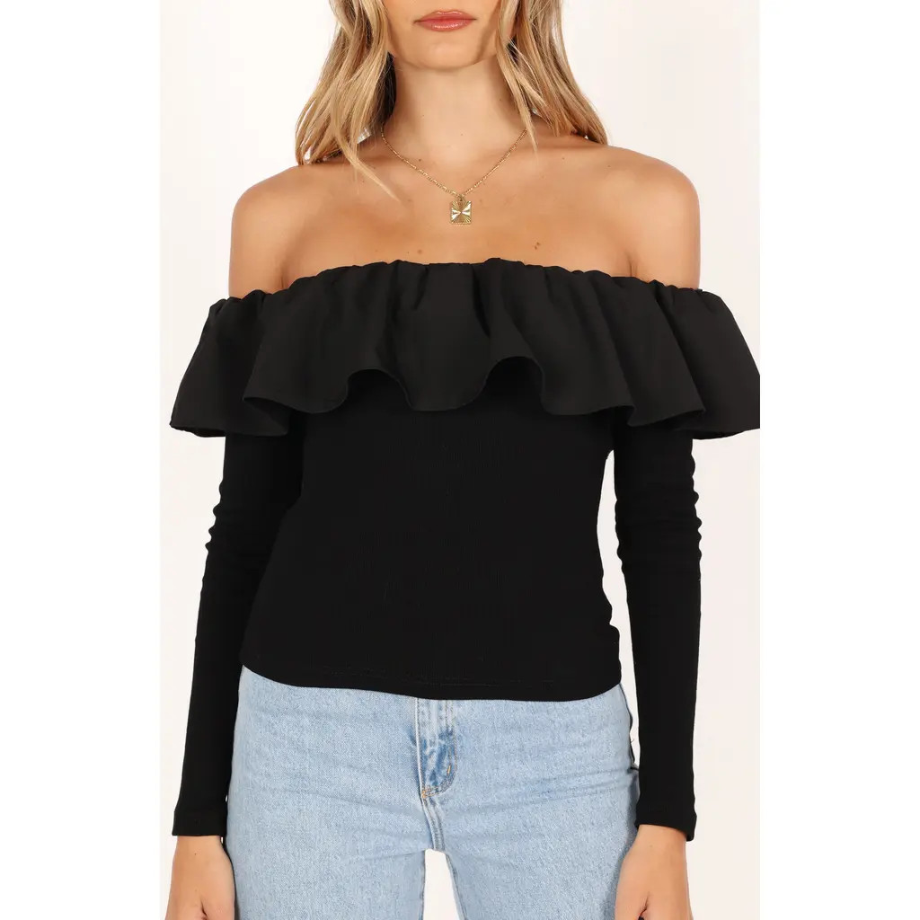 Petal & Pup Cloe Popover Off the Shoulder Top in Black at Nordstrom Rack, Size 2 | Nordstrom Rack