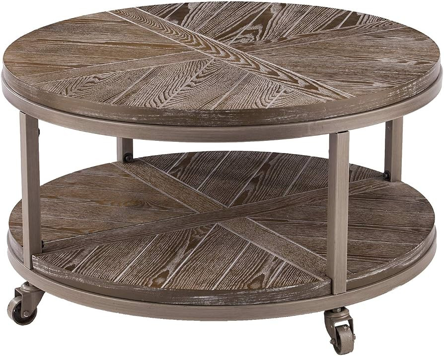 SEI Furniture Konya Urban Industrial Round Coffee Table, White-limed Burnt Oak/Distressed Gray | Amazon (US)