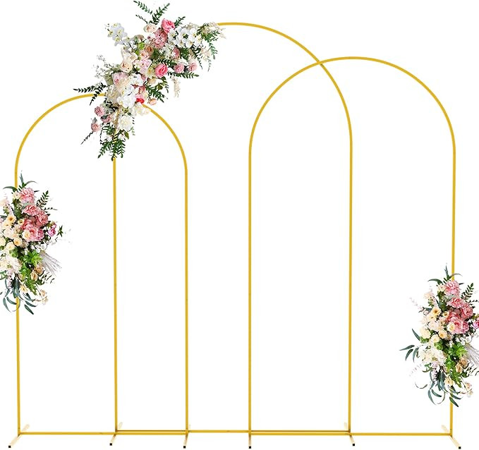 Wokceer Wedding Arch Backdrop Stand 8FT, 7.2FT, 6.6FT Set of 3 Gold Metal Arch Backdrop Stand for... | Amazon (US)