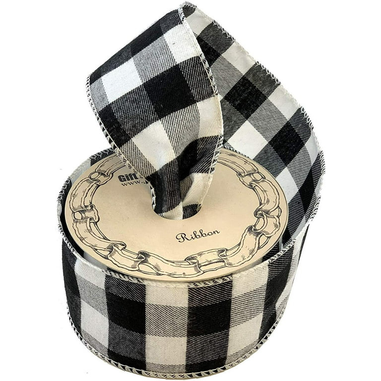 Black White Buffalo Plaid Ribbon - 2 1/2" x 10 Yards, Wired Edge, Christmas Tree Ribbon, Wreath | Walmart (US)