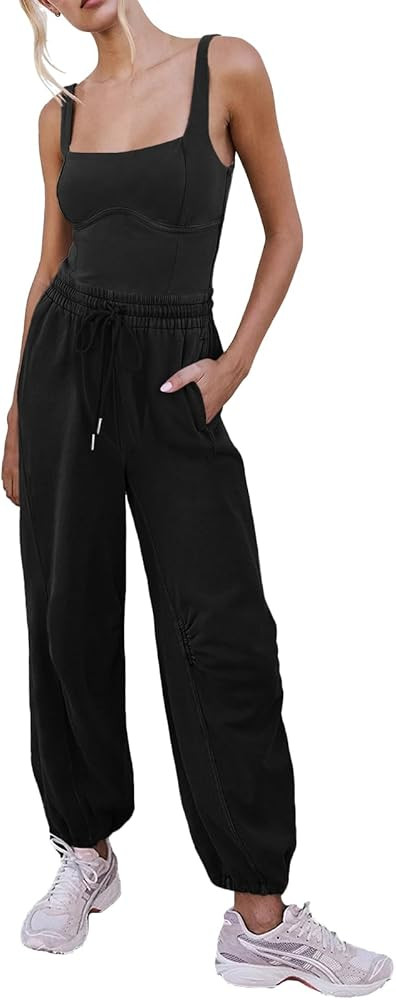 Outfeel Women's Sleeveless Summer Jumpsuit Square Neck Drawstring Waist Long Romper Jumpers 2026 ... | Amazon (US)