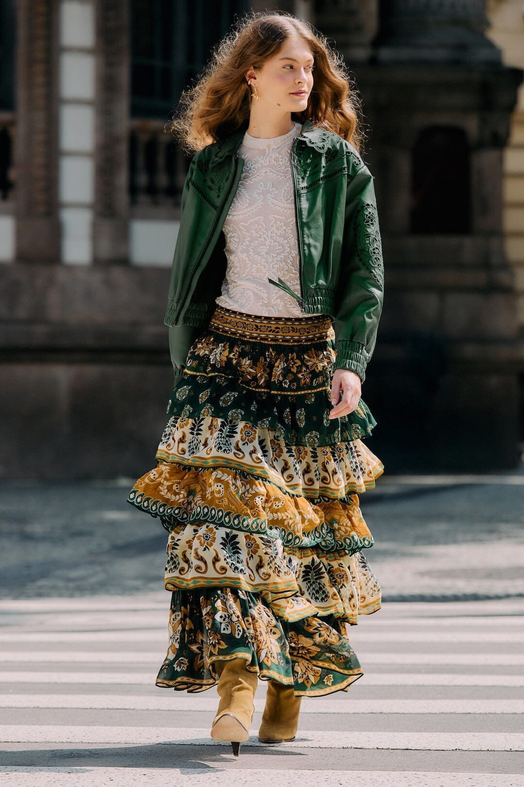 Green Ayla Mixed Scarves Layered Maxi Skirt | FARM Rio | FarmRio (US)