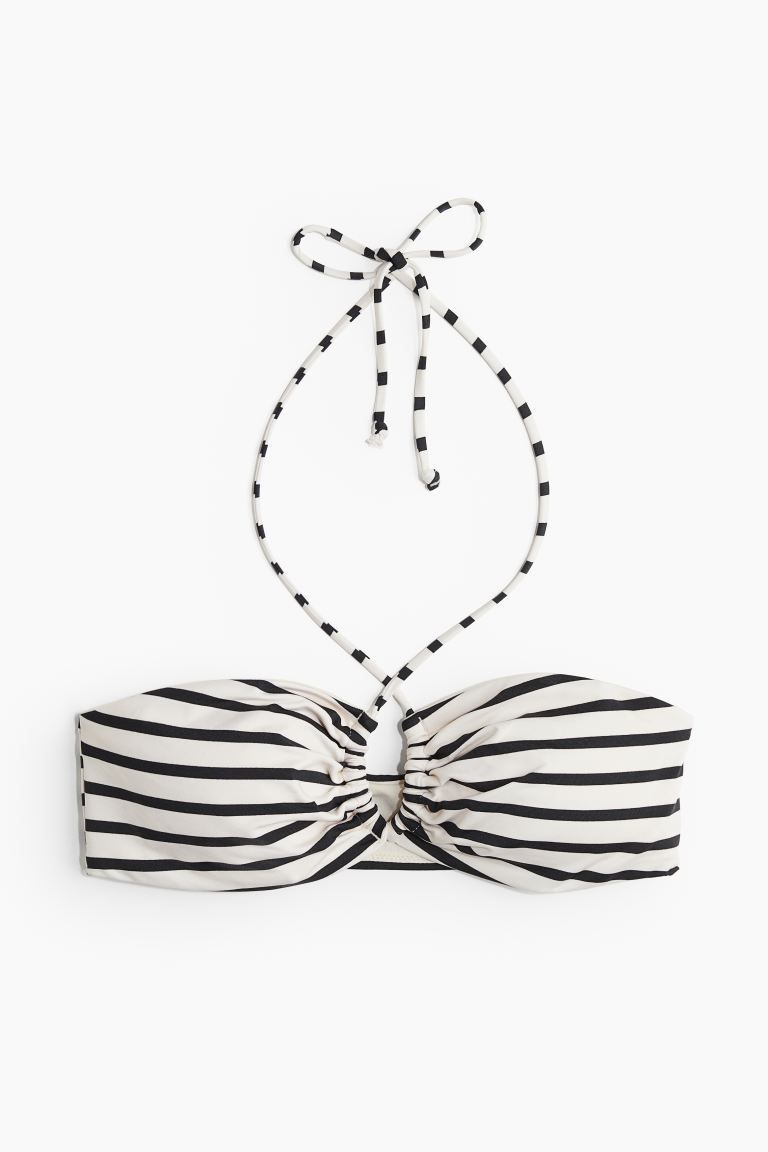 Padded Halterneck Bikini Top - White/black striped - Ladies | H&M US | H&M (US + CA)