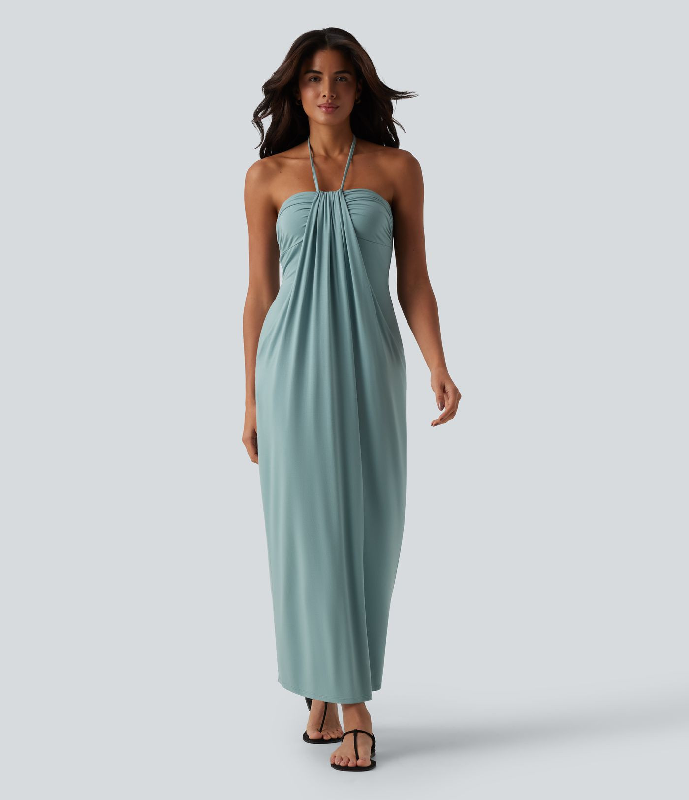 Halter Tie Back Maxi Dress with Pockets | HALARA