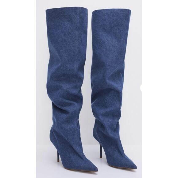 NWT Good American SLOUCHY BOOT | BLUE DENIM size 7 | Poshmark