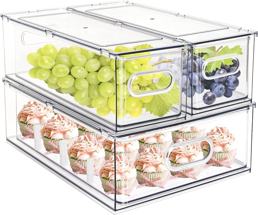 MineSign Set of 3 Stackable Refrigerator Organizer Bins Pull-Out Drawers for Fruit and Veggies Di... | Amazon (US)