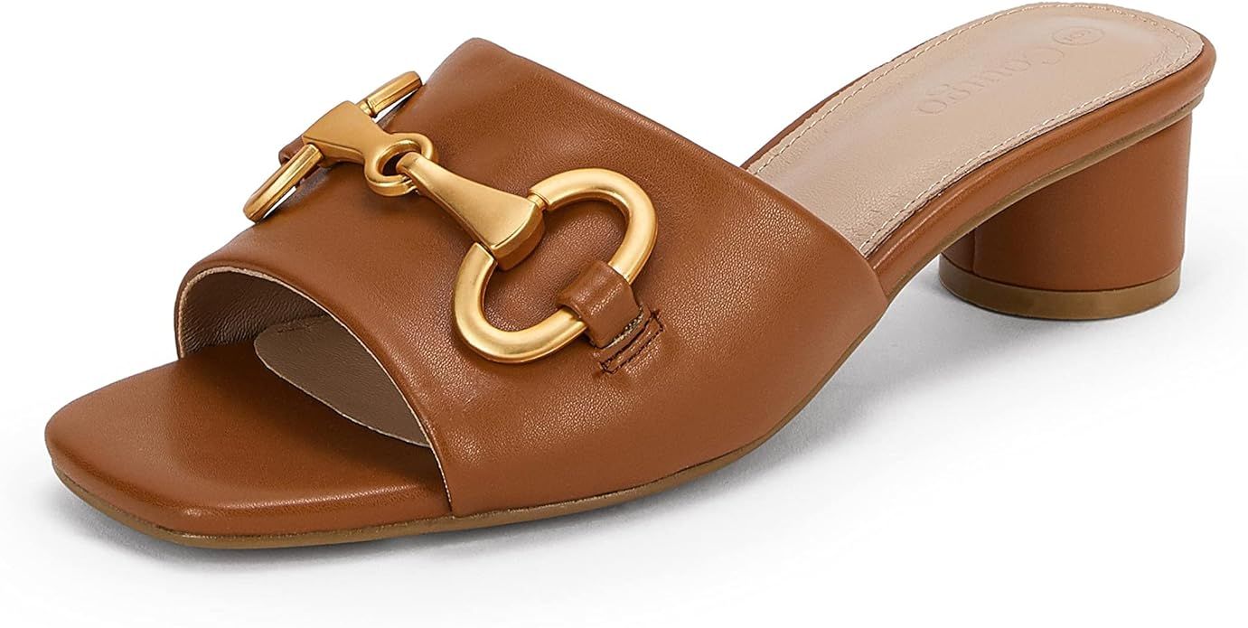 Coutgo Women's Slide Sandals Square Open Toe Slip on Comfortable Mules Block Low Heel Metal Chain... | Amazon (US)