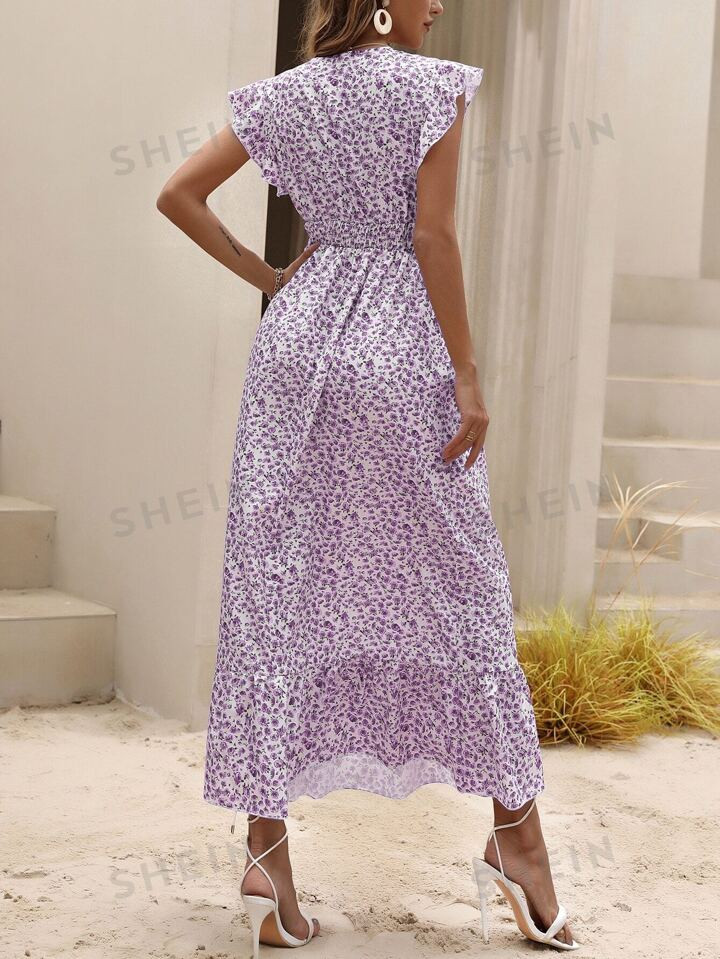 SHEIN VCAY Ditsy Floral Print Ruffle Trim Dress | SHEIN