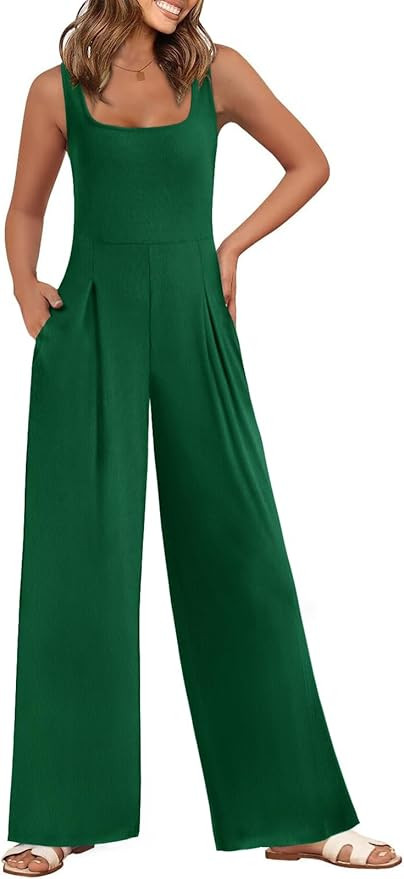 Onedreamer Jumpsuits for Women Spring Summer Sleeveless Square Neck Knit Wide Leg Pants Rompers O... | Amazon (US)