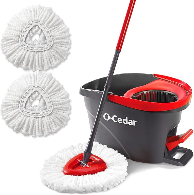 O-Cedar EasyWring Microfiber Spin Mop & Bucket Floor Cleaning System + 2 Extra Refills, Red/Gray | Amazon (US)